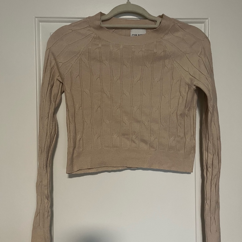 Pink Rose Beige Cable Knit Long Sleeve